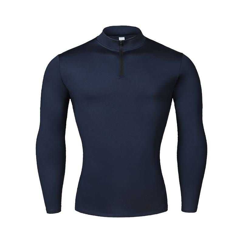 Men's Stand Collar Zip-Up Long Sleeve Compression Shirt - Quick-Dry Workout Base Layer For Gym, Running & Winter Sports_voghion.com