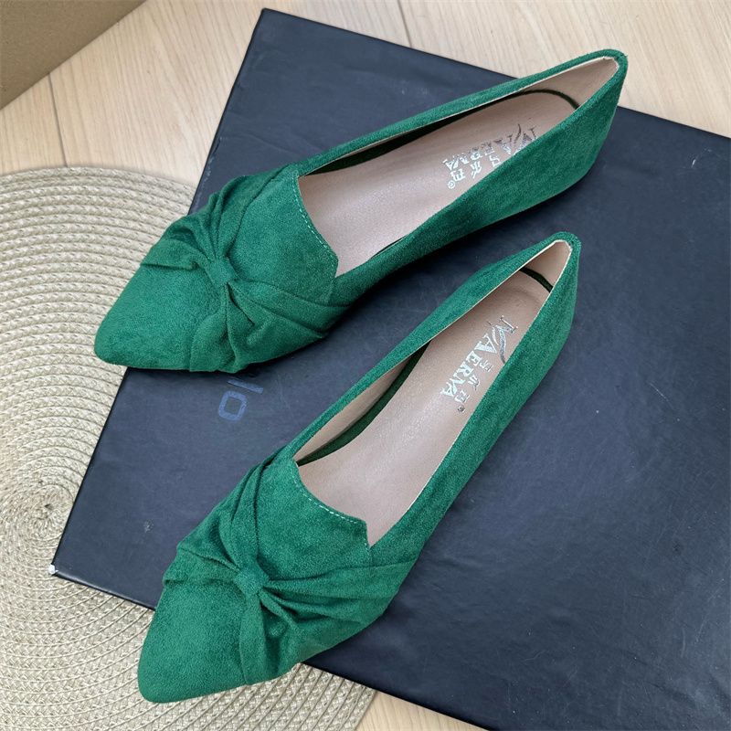 Damen-Ballerinas, schicke, einfarbige, wildlederähnliche Ballerinas für Mädchen: Spitz zulaufendes Design mit Knotendetail für vielseitigen Tragekomfort, Größe 33–44_voghion.com