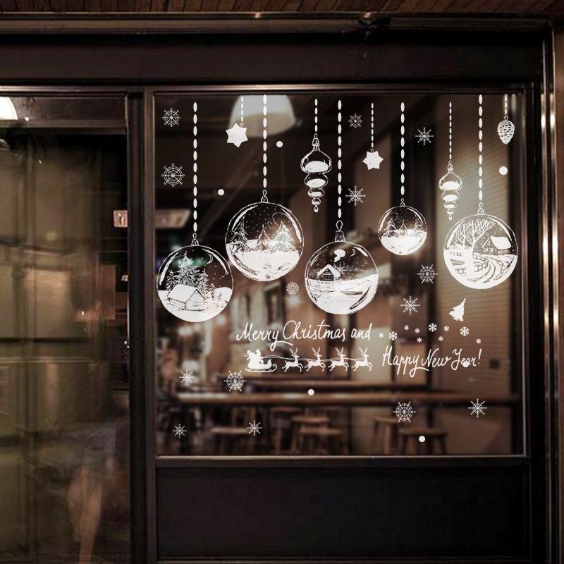 Pegatinas navideñas para ventanas, grandes copos de nieve de Papá Noel para puertas y paredes de cristal, decoraciones navideñas de PVC (60 x 90 cm, blancas)_voghion.com