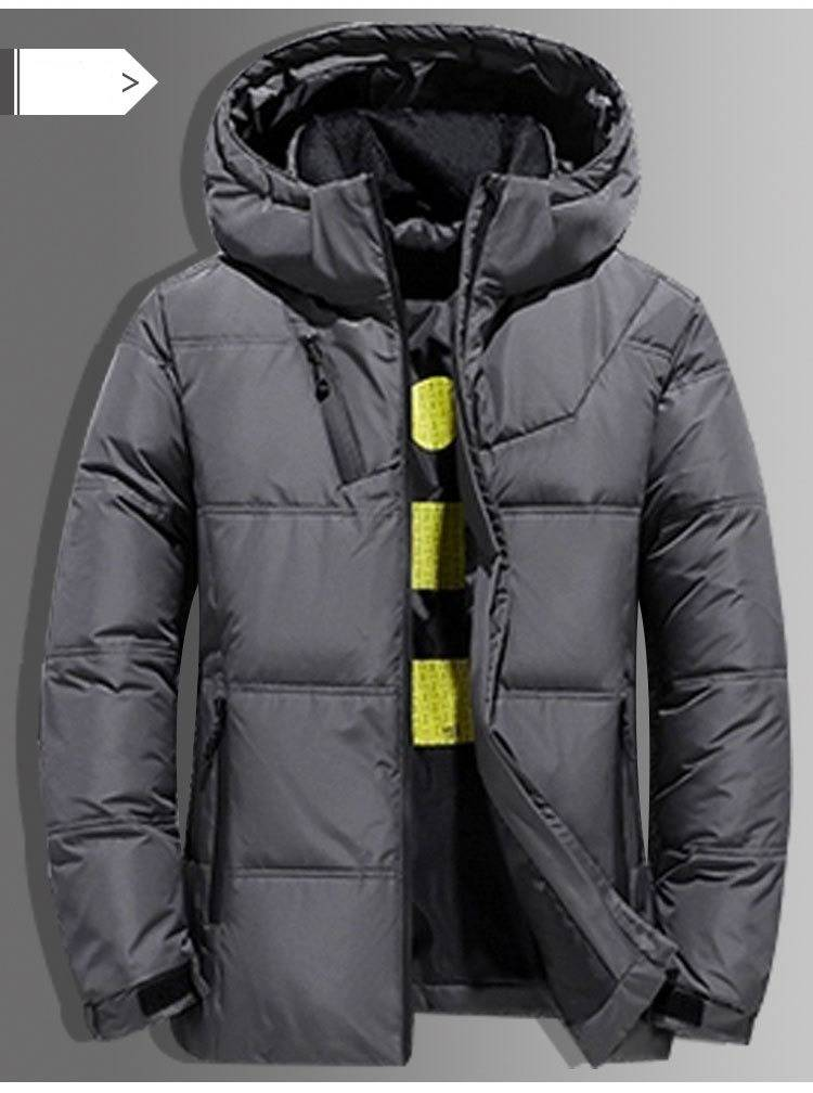 Kurze Herren-Daunenjacke mit Kapuze, leichter Wintermantel für Teenager und junge Erwachsene, wasserabweisend und warm, Grau_voghion.com