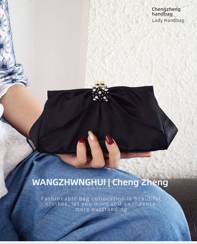 Elegante, gefaltete Schultertasche aus Satin mit Schleife – Strass-Abendtasche für Damen, minimalistisch und schick für Partys und den Alltag_voghion.com