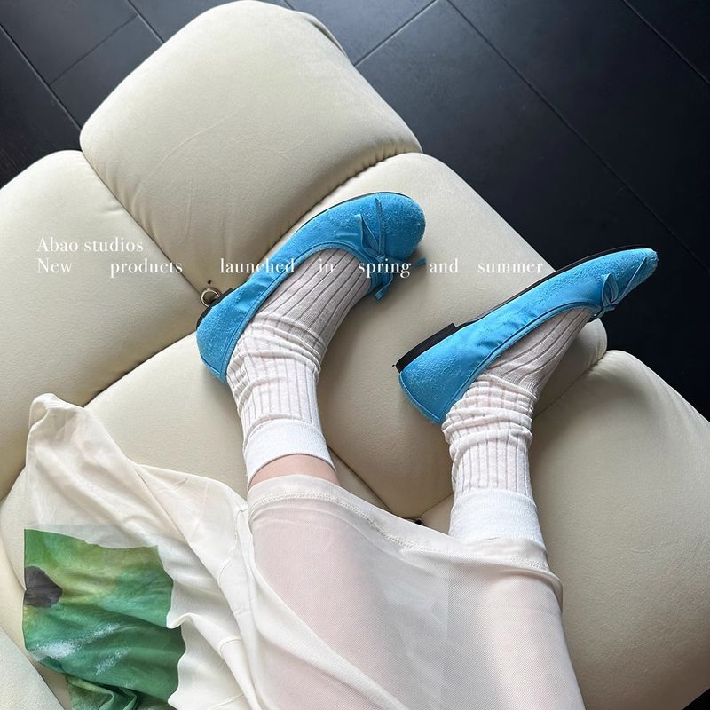 fund plat Mary Jane albastru degetul rotund gura superficială balet cu un picior, moale și confortabil mic_voghion.com