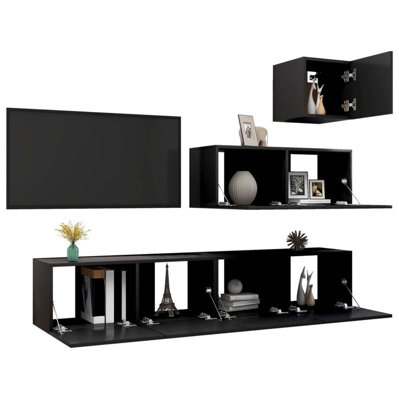 4-tlg. TV-Schrank-Set Schwarz Holzwerkstoff_voghion.com