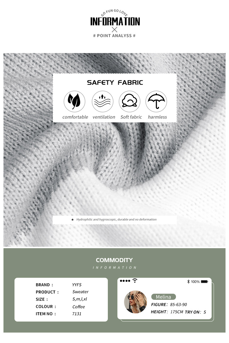 Women's casual fashion color matching long-sleeved sweater to wear_voghion.com