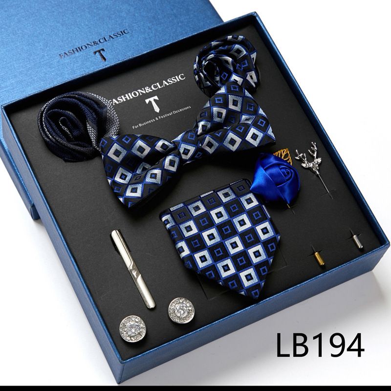 Men's Ties & Handkerchiefs fashionable business solid color flower tie square scarf 8-piece combination set_voghion.com