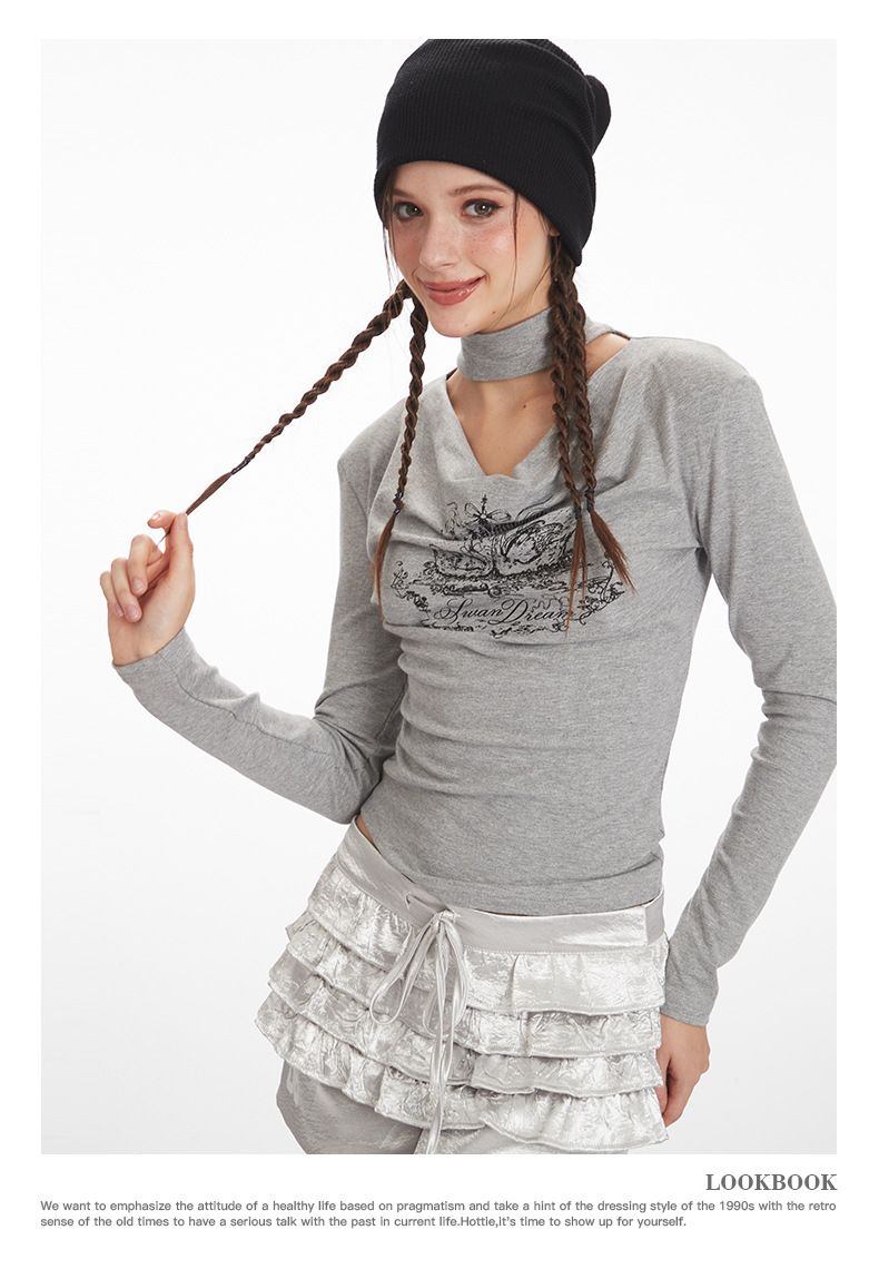 Abbigliamento da donna Top a maniche lunghe con scollo a cappuccio da donna - Maglietta basic elasticizzata aderente Tendenze moda più vendute_voghion.com