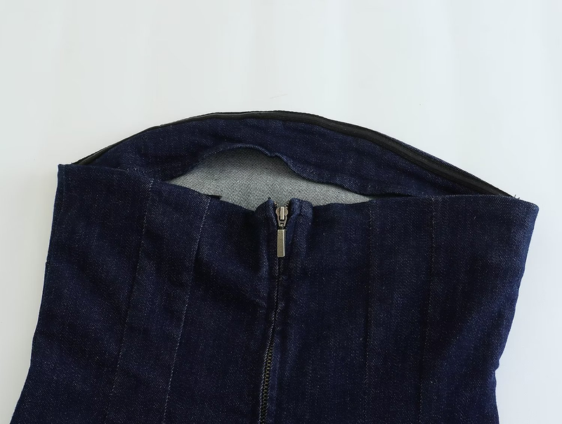 novo estilo de vestido jeans com zíper traseiro e envolto no peito para mulheres_voghion.com