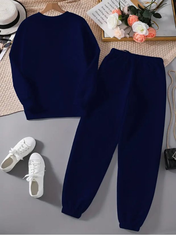 Women's Printed Two Piece Tracksuit, Long Sleeve Pullover Top And Drawstring Waist Pants, Casual Sportswear For Spring And Fall_voghion.com