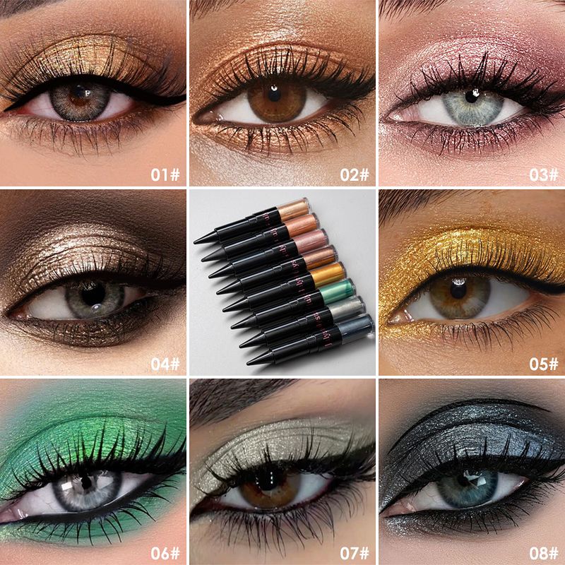 Ombretto e eyeliner combinati, ombretto glitterato perlato, due in uno, doppia punta, facile da colorare, eyeliner nero freddo, trucco combinato_voghion.com