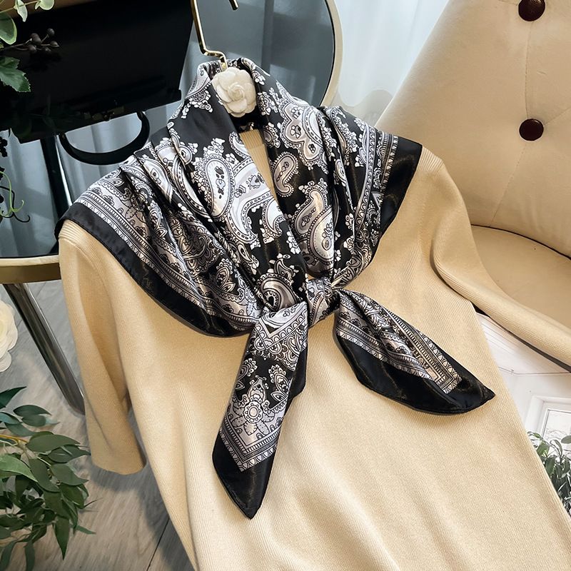 90 Small Square Simulation Silk Women's Fashion Versatile Colored Printed Scarf Satin Elegant Collar_voghion.com