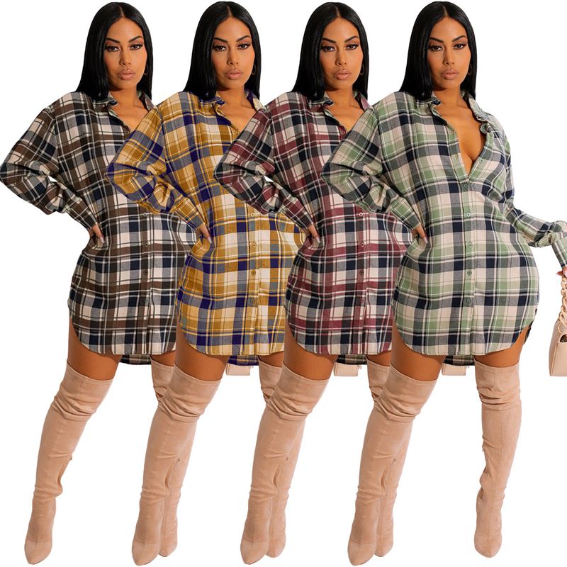 Abito camicia a quadri classico e casual da donna_voghion.com