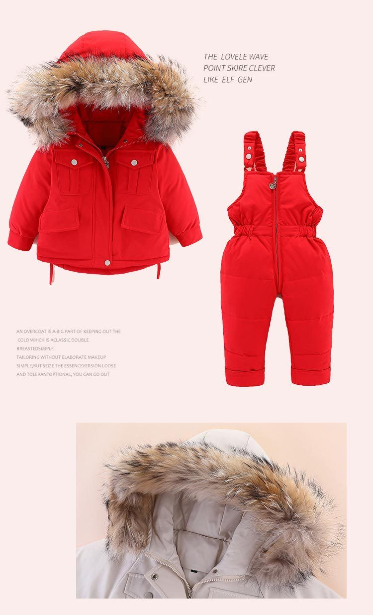 Premium Baby Down Jacket Set – Luxe Fur Hooded Coat & Pants (80-110cm, 80% White Duck Down, 5 Stylish Colors, Korean Trendy Design)_voghion.com