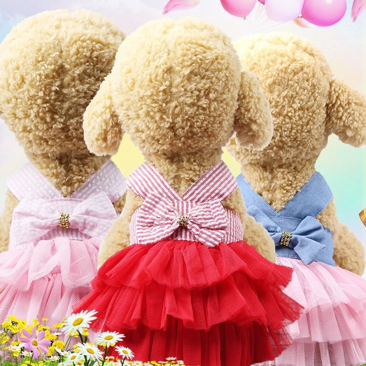Spring Summer New Dog Cat Clothes Pet Striped Strap Mesh Dress For Small And Medium Dogs_voghion.com
