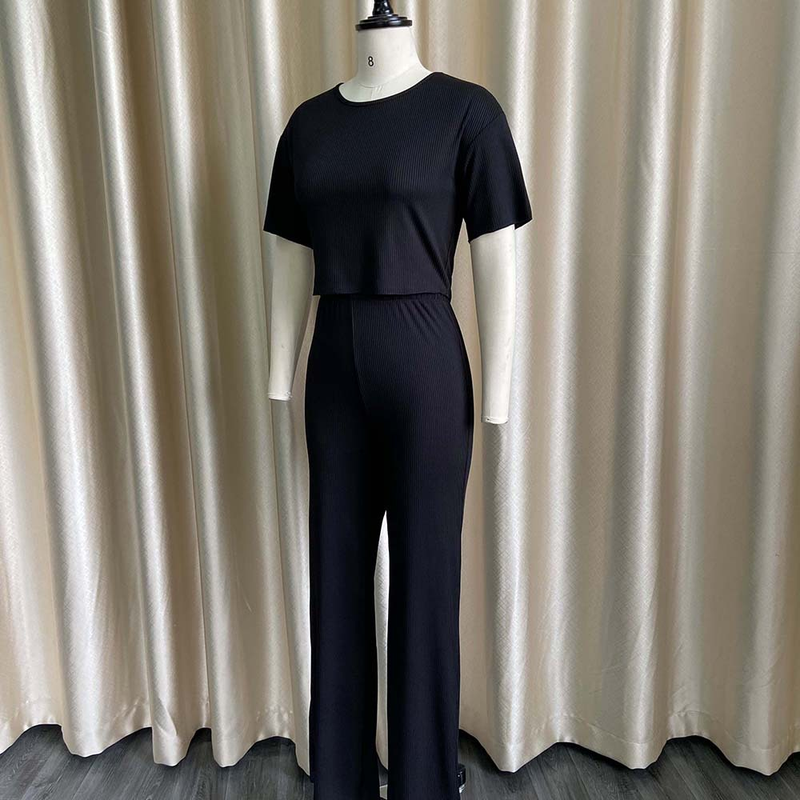 Women's short-sleeved pit strip solid color casual fashion large size_voghion.com
