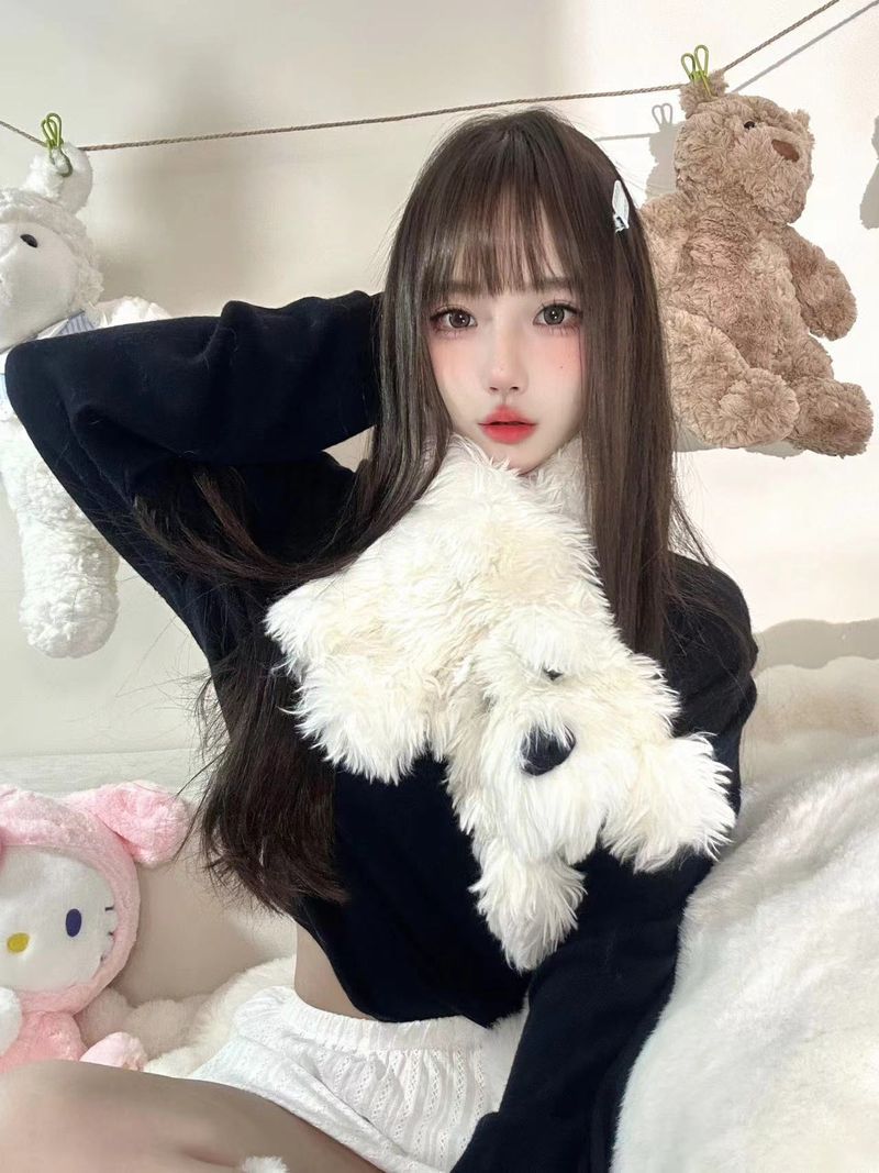 West Highland Design Süßer Plüschschal in Volltonfarbe für den Winter, warm und kältebeständig für Damen_voghion.com