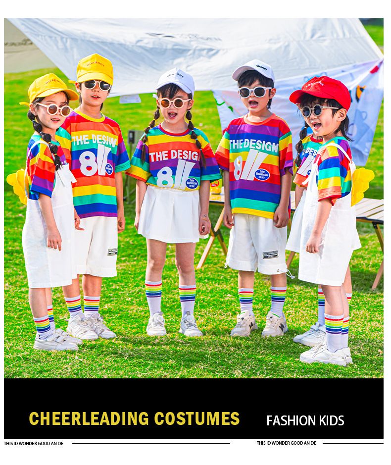 Costumi per spettacoli per la giornata dei bambini, costumi per spettacoli di gruppo di cheerleading per ragazzi e ragazze, arcobaleno, per la scuola materna e la scuola primaria._voghion.com