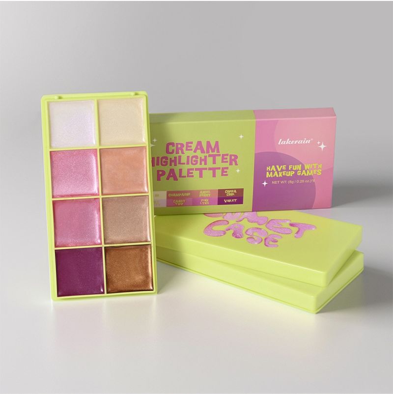 Lakerain 8-Color Cream Highlighter Palette - Face & Eye Highlighter, Contour & Blush, Buildable Shimmer, Travel-Friendly, Vegan & Cruelty-Free_voghion.com