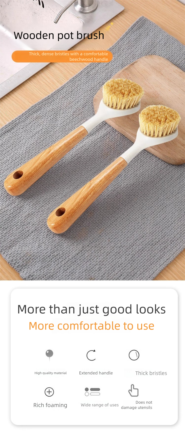 Haushalts-Küchenhelfer: Reinigungsbürste für Töpfe, Antihaftbeschichtungen, Geschirr, zum Entkalken und Entfernen von Ölflecken_voghion.com