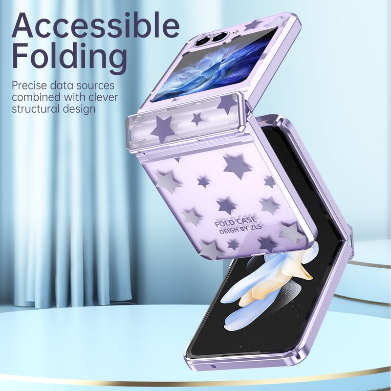 For Samsung Galaxy Z Flip 3 4 5 5G Flip4 Cute Transparent Star Free Fold Phone Case Cover_voghion.com
