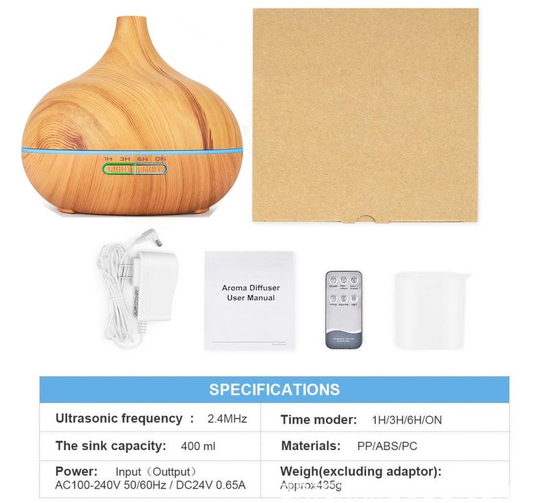 Aromatherapie-Maschine für ätherische Öle, Luftreiniger für den Haushalt, 400 ml, Ultraschall-Aromatherapie-Maschine, Luftbefeuchter, Holzmaserung, bunte Aromatherapie-Maschine_voghion.com