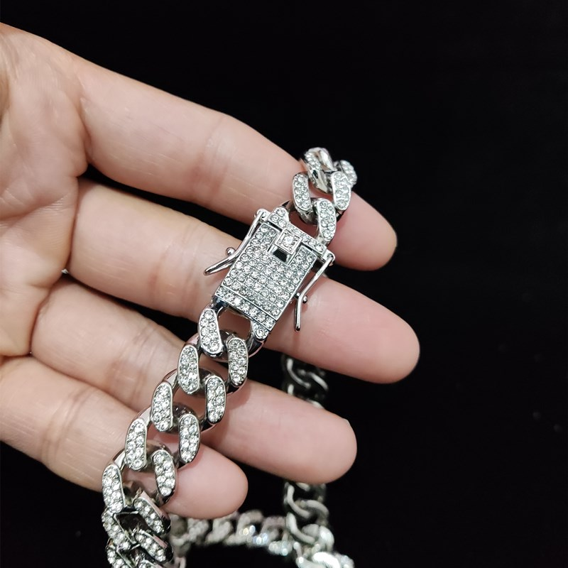 Bărbați, femei, hip hop, fără bani, fără prieteni, colier cu pandantiv cu lanț cubanez de 13 mm, coliere cu gheață hip hop, moda_voghion.com