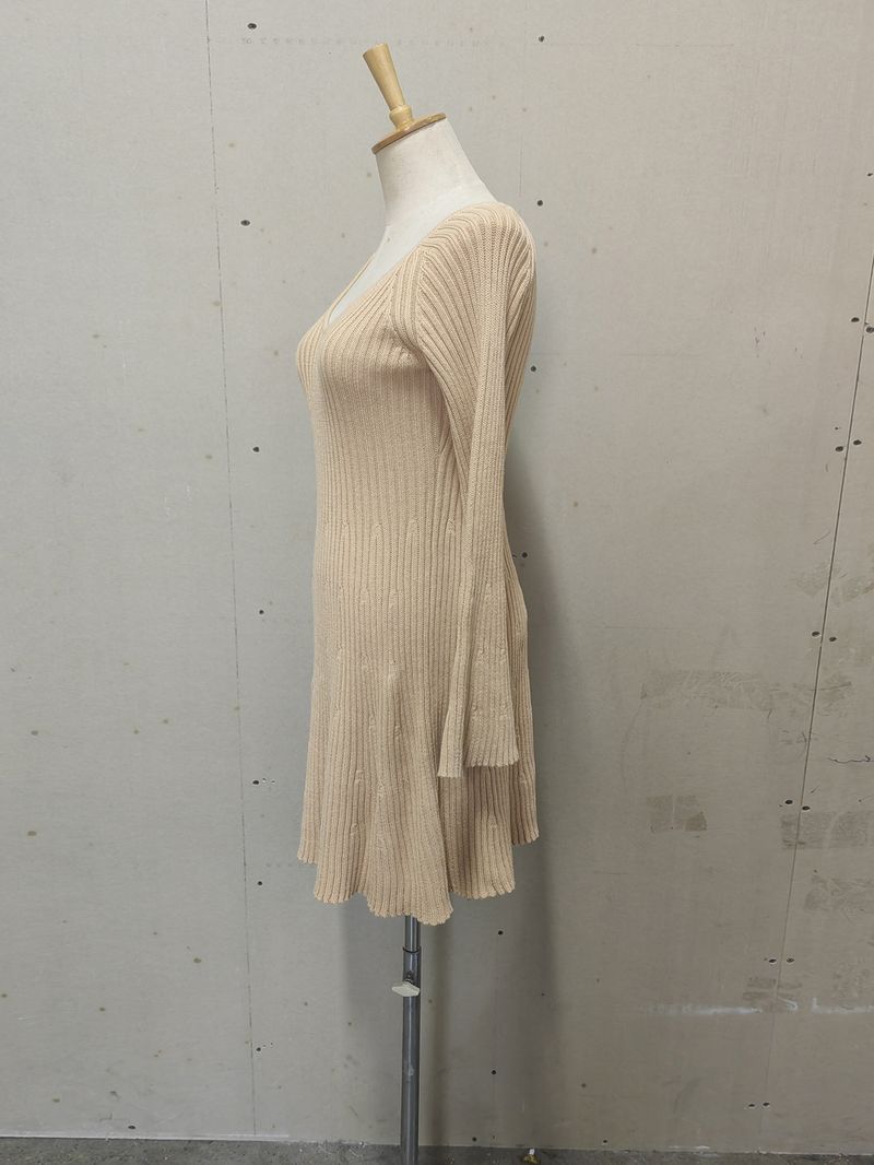 Elegante abito in maglia a trapezio con scollo a V per donna - Morbido misto cotone, abito casual corto senza maniche, versatile outfit primaverile e autunnale_voghion.com