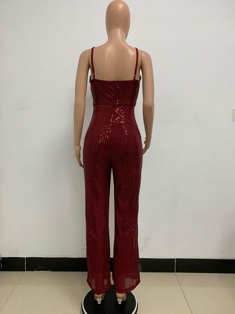 Kvinders pailletter uden ærmer Spice deep V grime grime romper_voghion.com