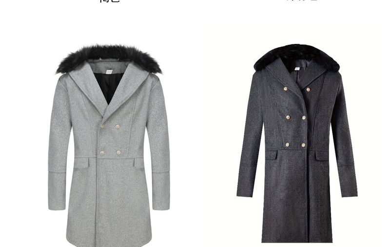 Abrigo de invierno estilo británico para hombre: abrigo de mezcla de lana de largo medio con cuello de piel (negro/marrón/verde militar, tallas S-5XL)_voghion.com