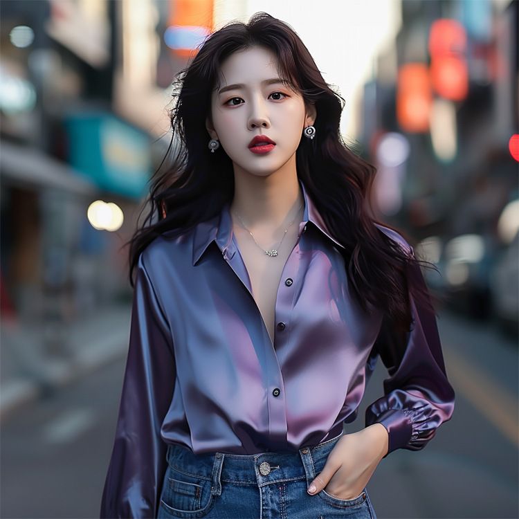 Women's Clothing Purple Satin Shirt Women's Clothing New Autumn Light Luxury Niche Design Shirt Beautiful Top_voghion.com