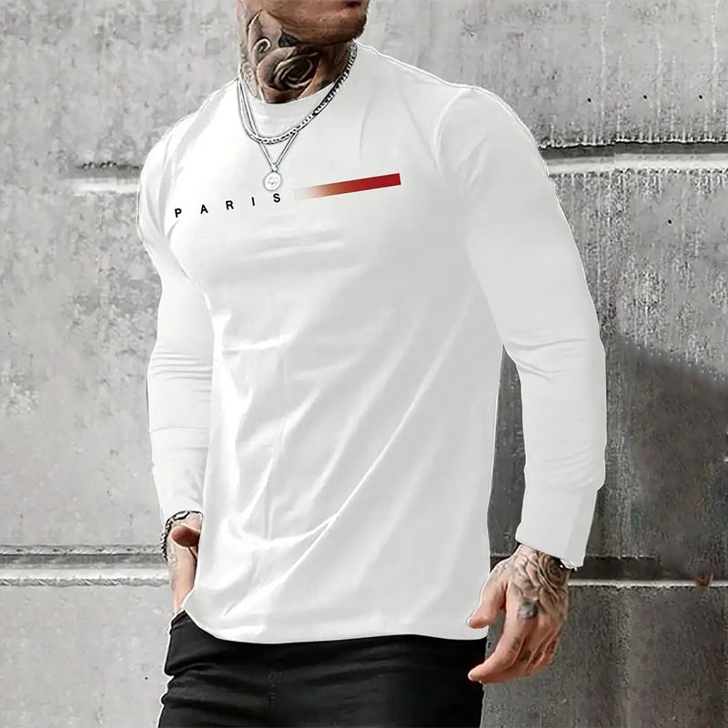T-shirt à manches longues imprimé graphique pour homme - Coupe oversize avec lettrage 3D, polyester évacuant l'humidité pour le streetwear (tailles XXS à XXXL)_voghion.com