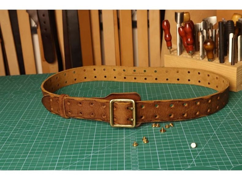 HOT Original Handmade Double-needle Buckle Men's Washed Water Made Old ho Jeans Genuine Leather y2k Army Tactical Belt_voghion.com