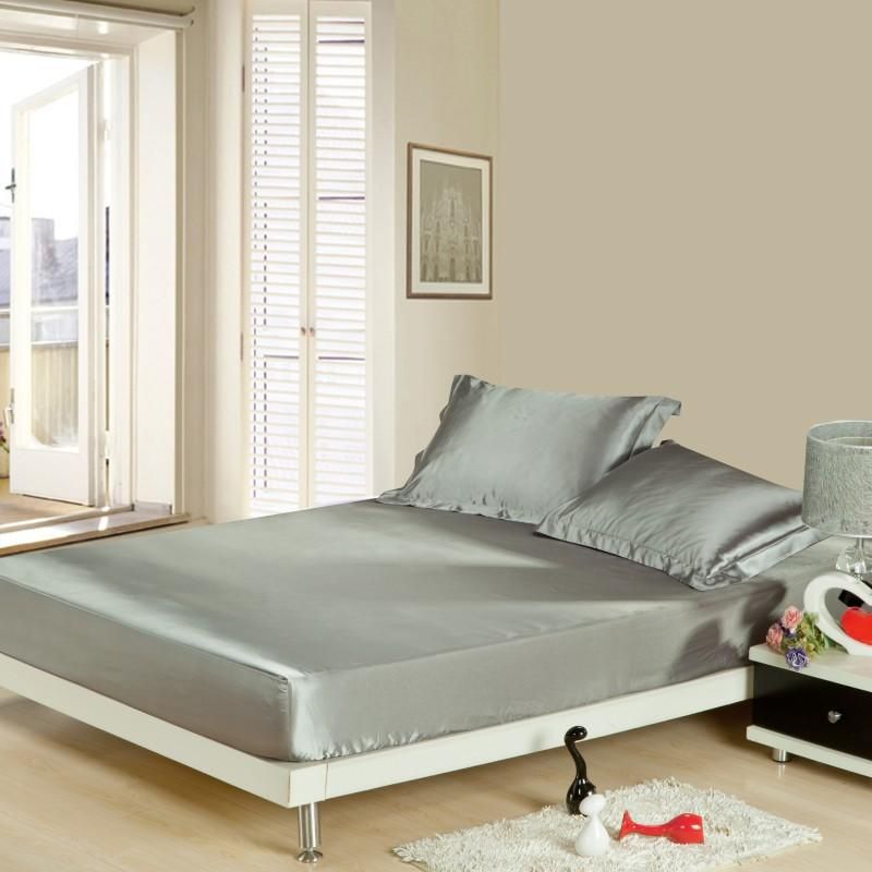 Drap de lit en satin soyeux de couleur unie Simmons Cover 1 pièce_voghion.com