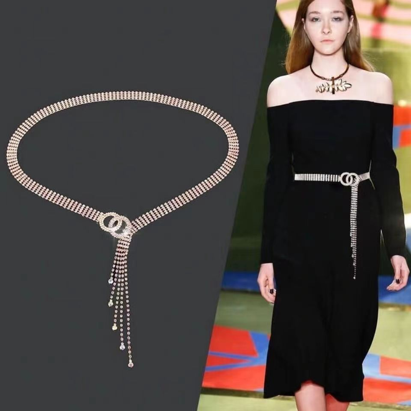 Water Full Diamond Women's Belt Set with Crystal Waist Chain_voghion.com