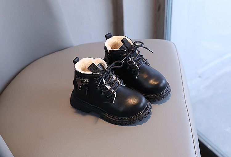 Scarpe da bambino Stivali da bambina in pile moda Doc Martens con cerniera laterale e suola morbida in cotone_voghion.com