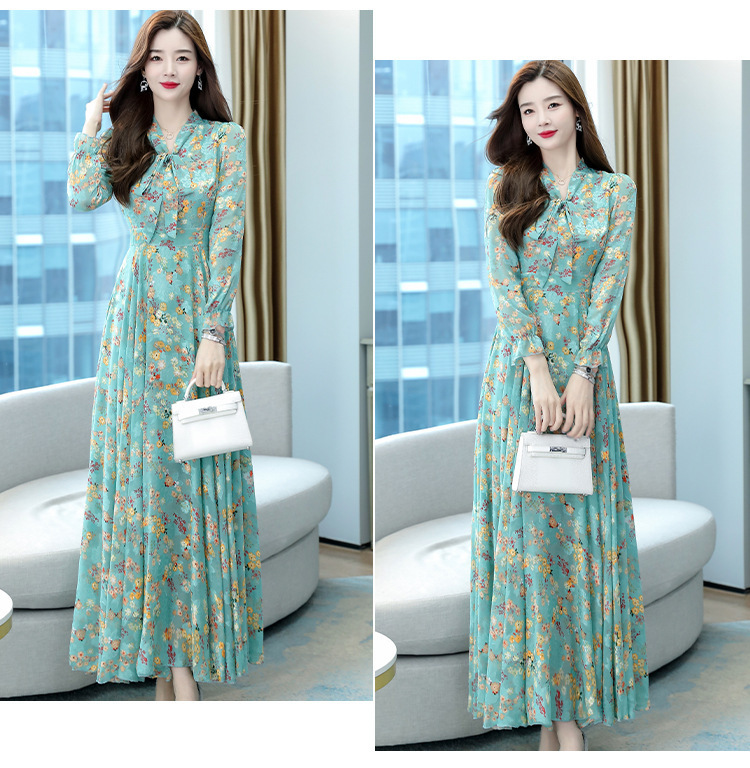 Új érkezés női sifon ujjú maxi női virágmintás alkalmi elegáns hosszú ruha_voghion.com