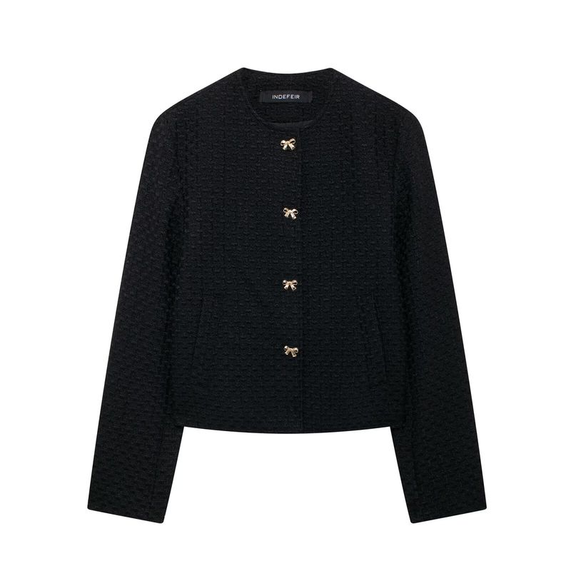 Abbigliamento donna 2024 autunno e inverno nuova moda fiocco bottone decorazione giacca texture_voghion.com