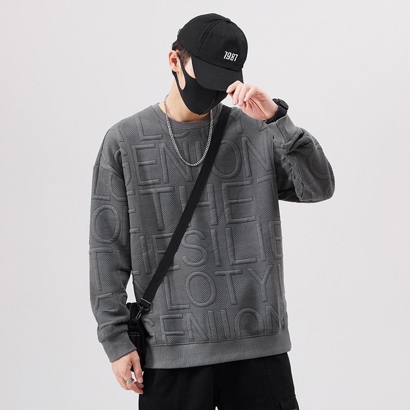 3D Jacquard Crew Neck Sweatshirt Autumn Men's Loose Fashion Versatile Long Sleeve Pullover Trendy Brand Clothing_voghion.com