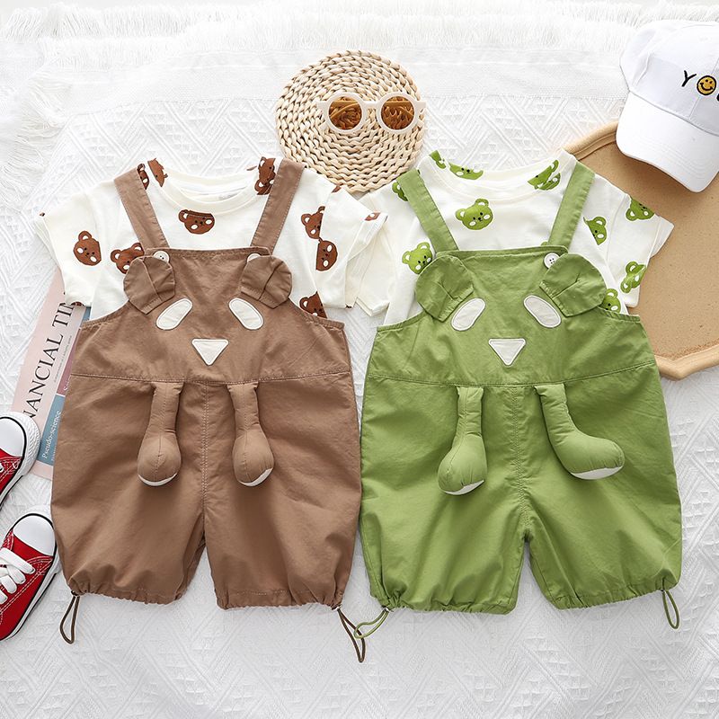Jongen Summer Cool Casual Top Koreanesch 3D Riemen Kuerzärmlech Baby Zweedeel Set_voghion.com