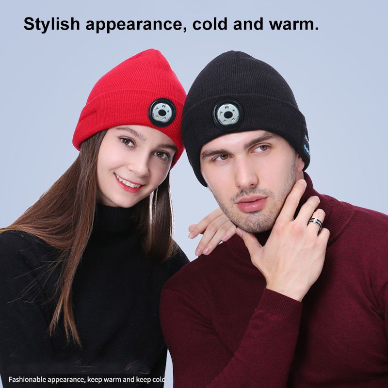 5.0 Bluetooth Warm Beanie LED Hat Wireless Stereo Headset Music Player With Mic For Handsfree Support Dimming_voghion.com