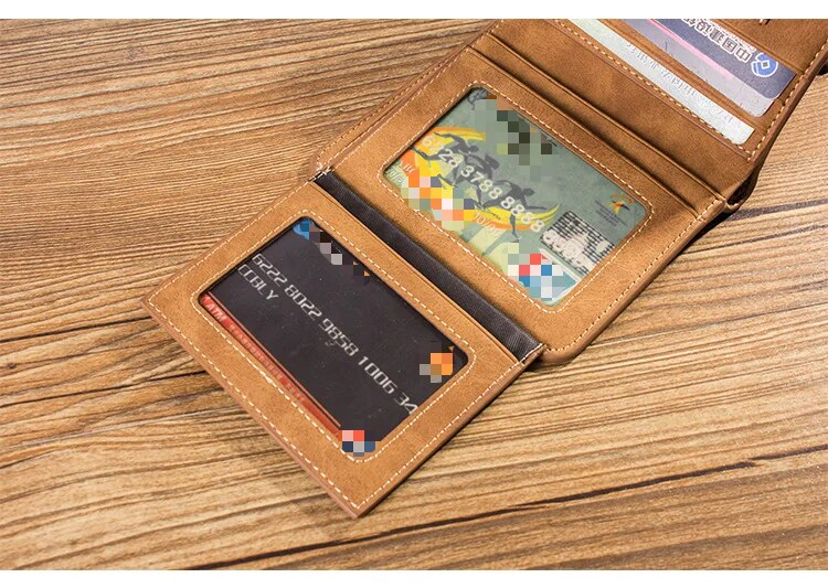 2024 European and American Fashion New Men's Wallet Short Frosted Leather Wallet Retro Three Fold Vertical Wallet Youth Multi Card Slot_voghion.com