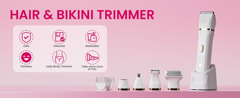 Golarka elektryczna dla kobiet, trymer do bikini 5 w 1 ze stacją ładującą USB, luksusowa depilacja twarzy, golenie ciała na mokro/sucho_voghion.com