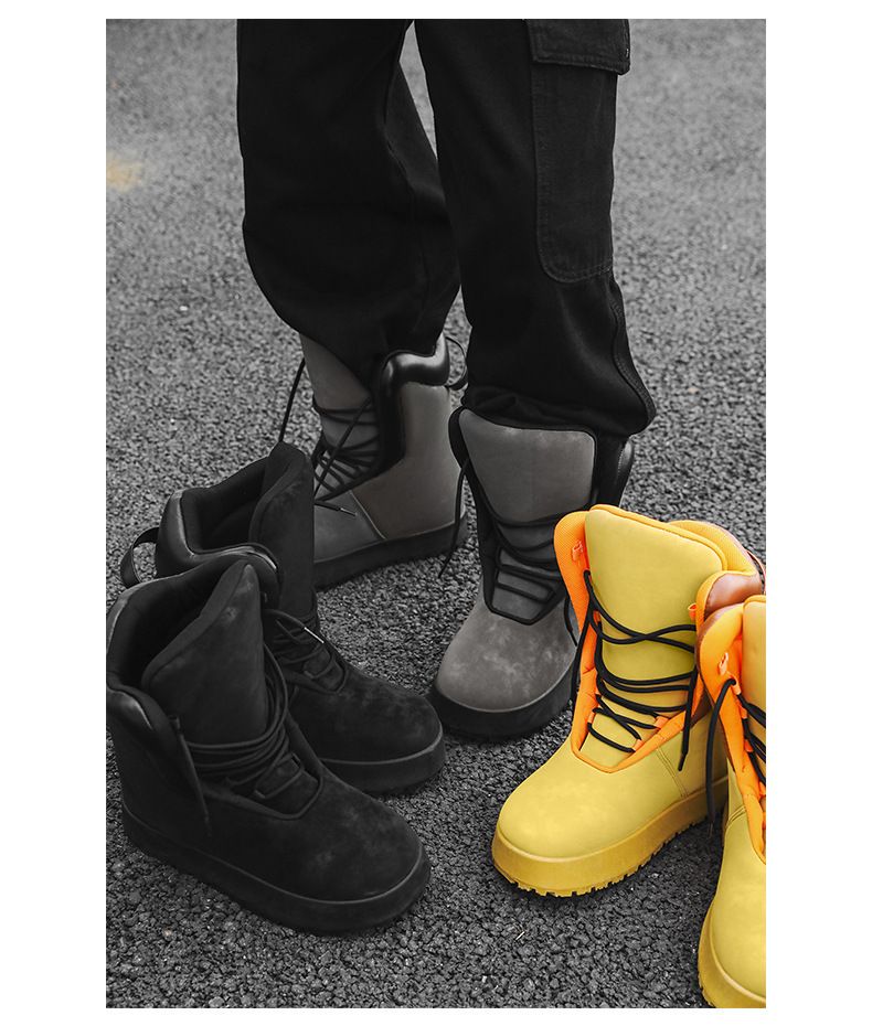 Yellow Suede Thermal High-Top Boots Stylish And Versatile Snow Boots Men's_voghion.com