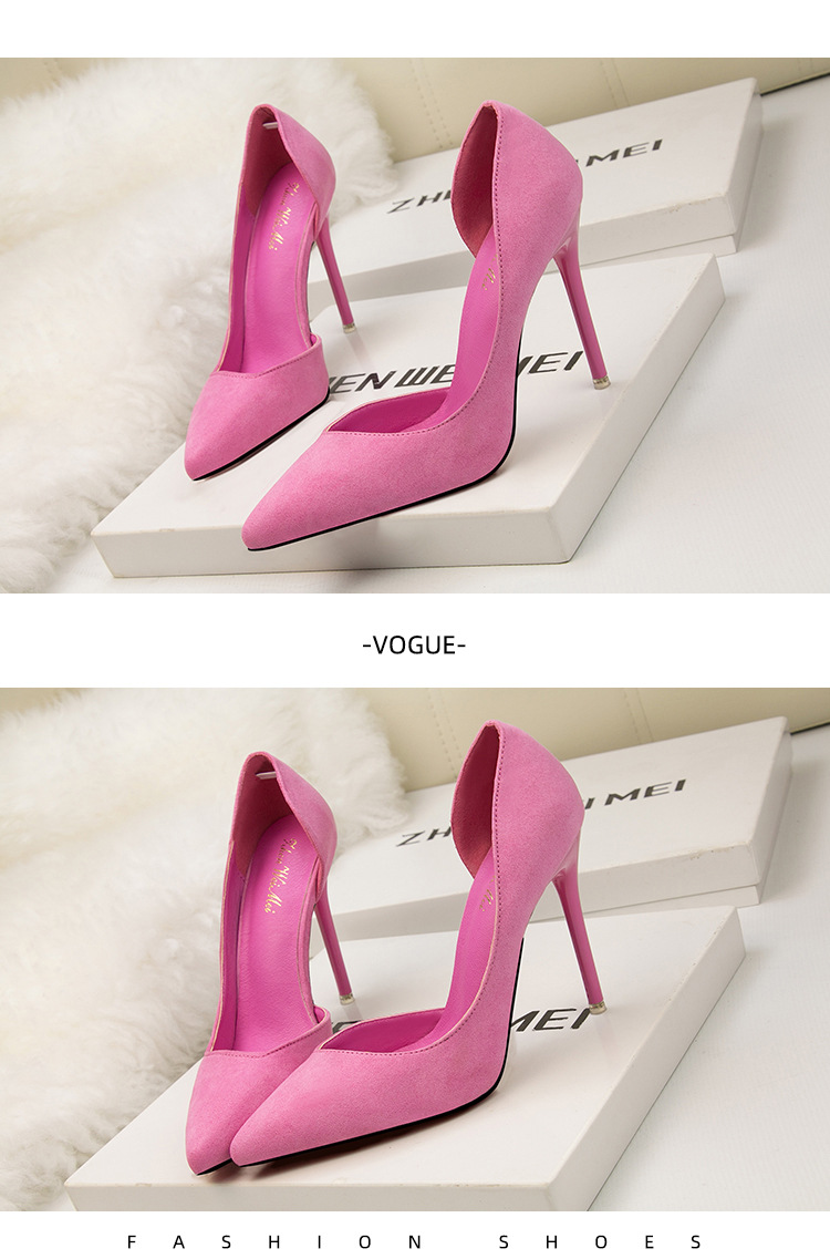 8915-3 Korean version fashionable and minimalist slim high heeled suede for slimming effect, shallow mouthed pointed_voghion.com