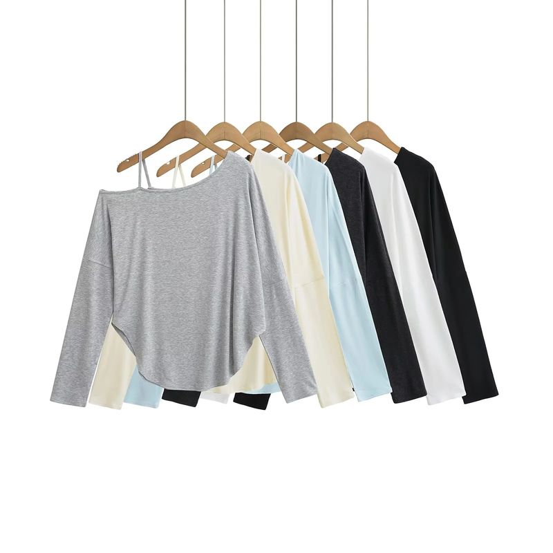 Women's Clothing New Shoulder T Shirt For Women Long Sleeves Summer Loose Slimming And Meat Covering One Shoulder Hot Girl Top_voghion.com