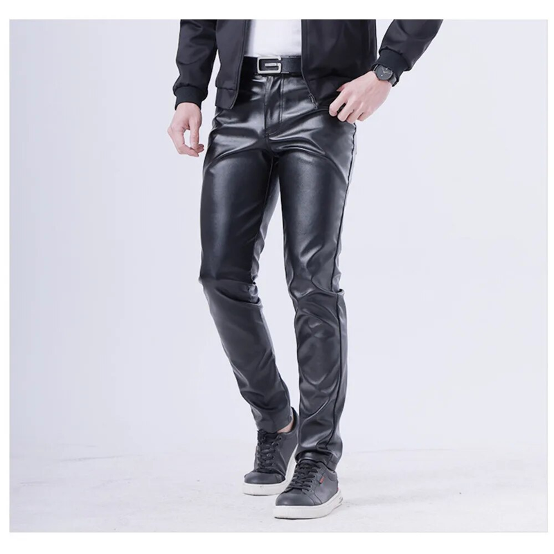 Frühling/Sommer dünne Jugend elastische Slim Fit Mode bunte weiße Bar Net rote Lederhose Männer_voghion.com