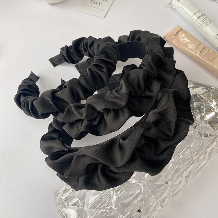 Fungus Edge Hoofdband Fluffy Grote Darm Satijnen Gezichtsreiniger Vouwen Laat Klein Gezicht Zien Zwarte High-end Lichte Luxe Hoofdband_voghion.com