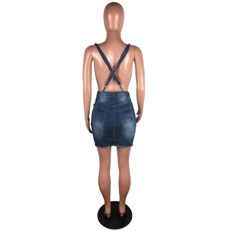 Einfarbiges, lässiges, schmales Jeanskleid für Damen_voghion.com