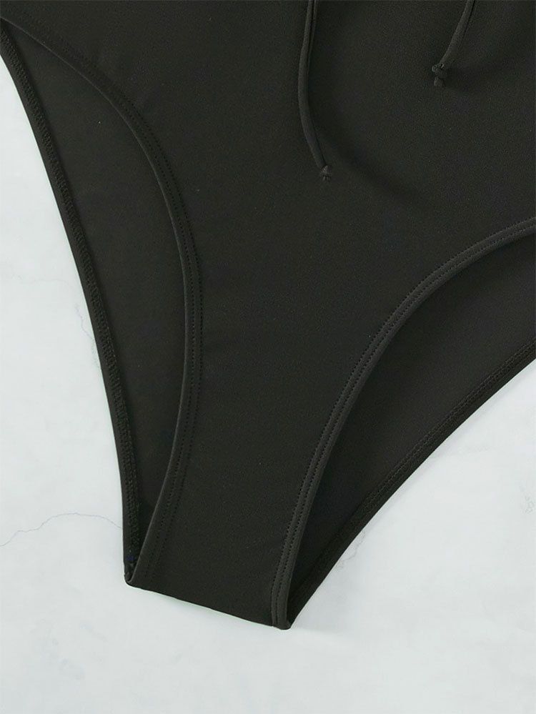Damenbekleidung neuer konservativer einteiliger Badeanzug für Damen, einfarbig, mit Kordelzug, ausgehöhlter, enger Strandbadeanzug_voghion.com