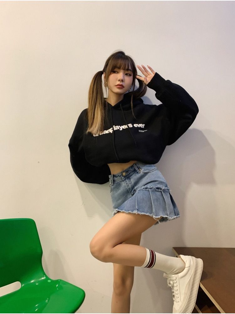 Autunno e inverno 2021, nuovo Instagram influencer, felpa con cappuccio con lettere, spessa e larga, in peluche per_voghion.com