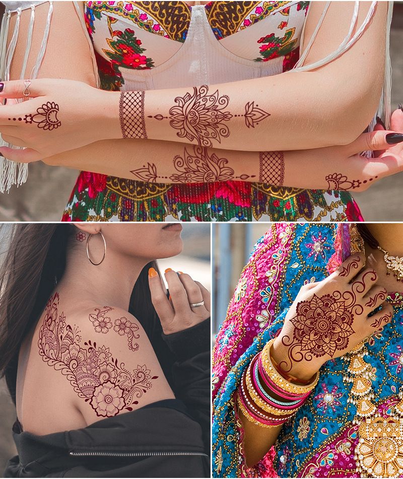 Adesivo per tatuaggio in pizzo impermeabile e anti-sudore all'henné vermiglio_voghion.com